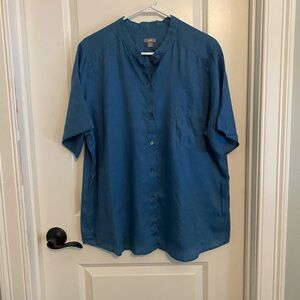 J Jill Collarless Short Sleeve Linen Top